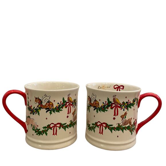 Set of 2 Cath Kidston CHRISTMAS Red Bow Animal Garland Mug Holiday Tea Cup New - Picture 1 of 15